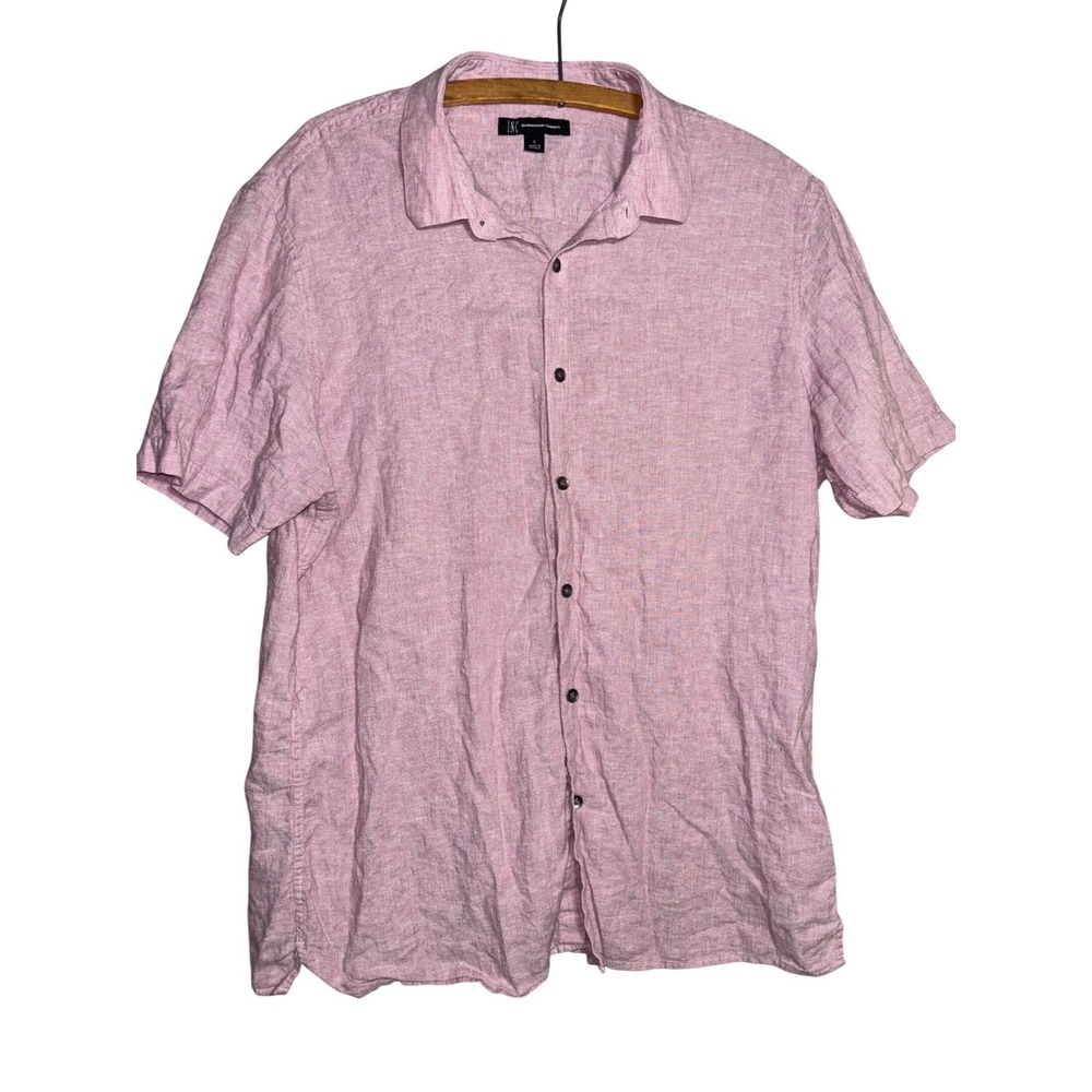 INC International Concepts Mens L Pink Linen Blend Short Sleeve Button Up Shirt‎